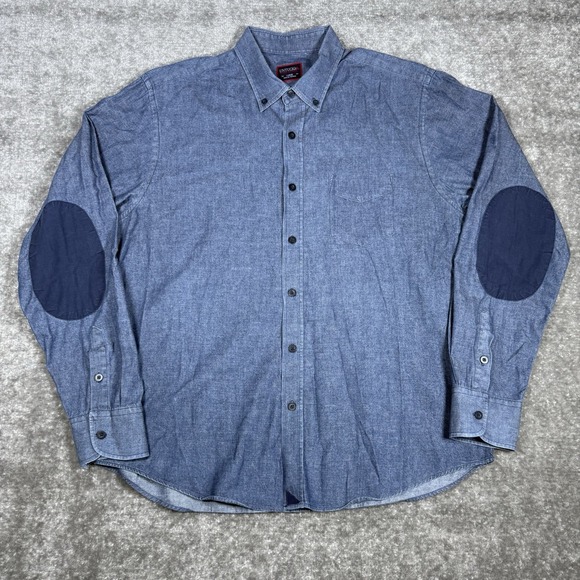 UNTUCKit Shirt Men's Large‎ Blue Long Sleeve Button Up Elbow Patches Lightweight - Picture 1 of 6